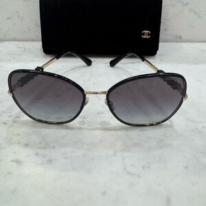 Authentic CHANEL CH4283 Butterfly frame metal Black and Gold tone Sunglasses